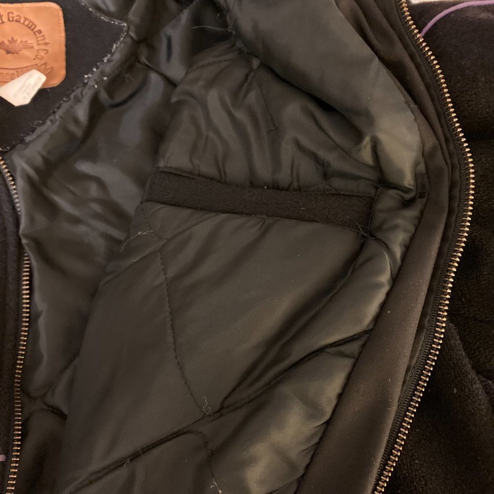 Black Wool Leather Bomber Vtg Jacket Southwest Graphic made in Canada - Picture 5 of 16